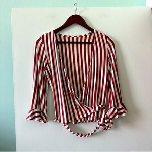 NWOT American Eagle white & red striped flare slave wrapped shirt top blouse